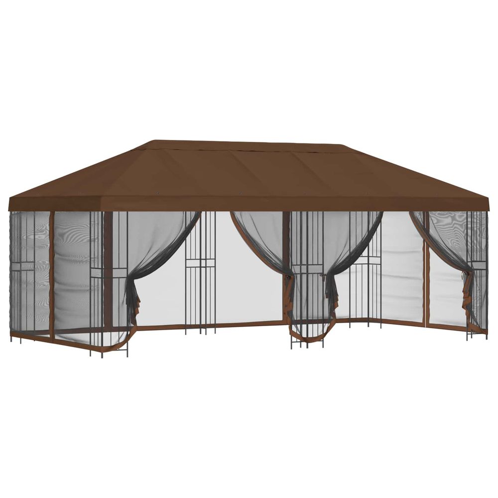 Gazebo avec murs latéraux 6 x 3 m marron polyester et acier