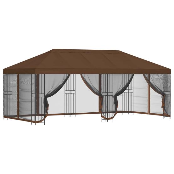 Gazebo avec murs latéraux 6 x 3 m marron polyester et acier