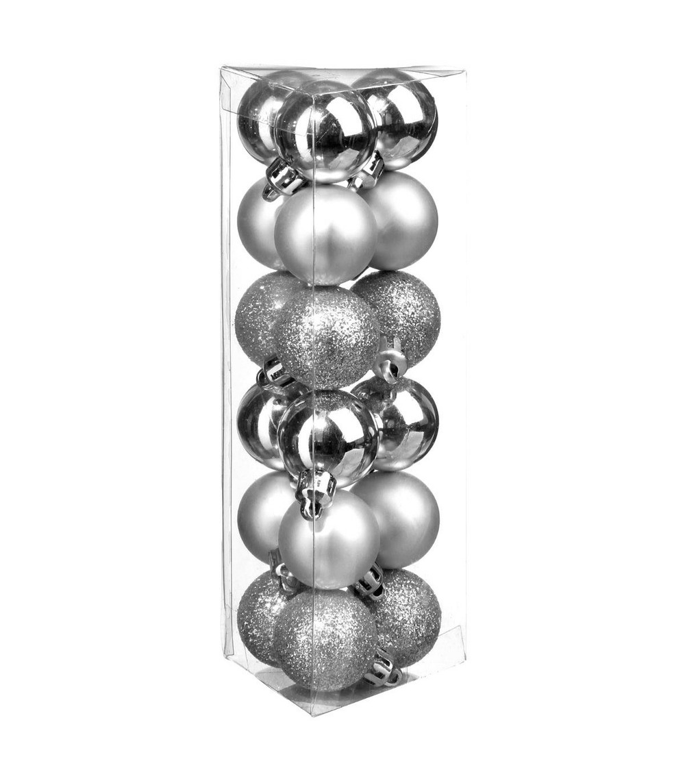 Décoration de sapin lot de 18 boules de noël d 3 cm - argent et argenté