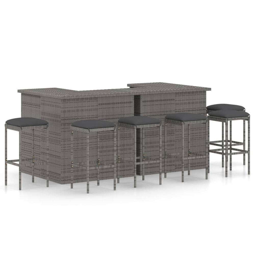 Ensemble de bar de jardin 8 pcs et coussins résine tressée gris