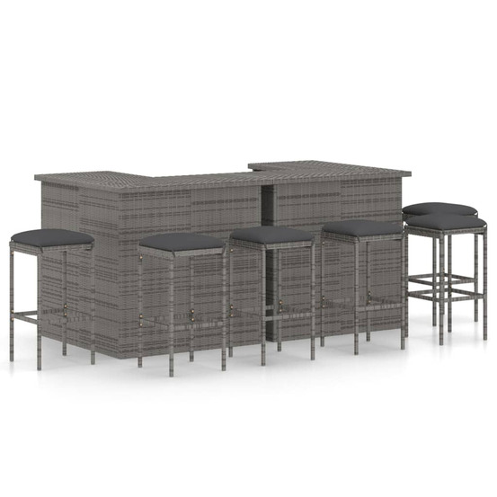 Ensemble de bar de jardin 8 pcs et coussins résine tressée gris