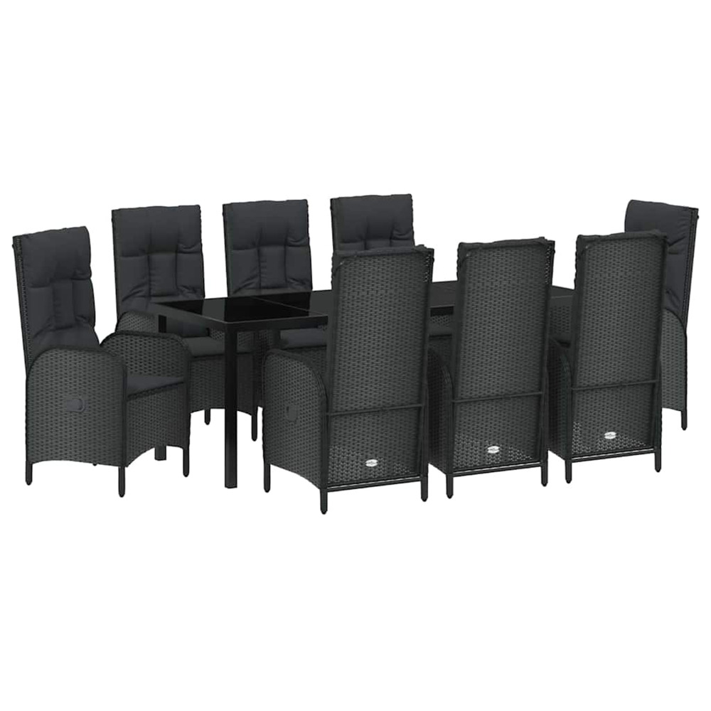 Ensemble de salle à manger pour jardin 9 pcs noir polyrotin