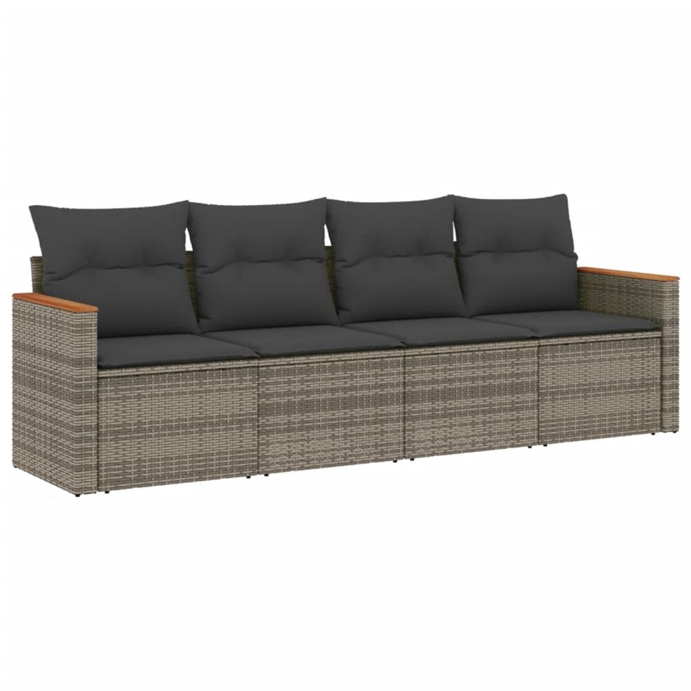 Salon de jardin 4 pcs avec coussins gris résine tressée