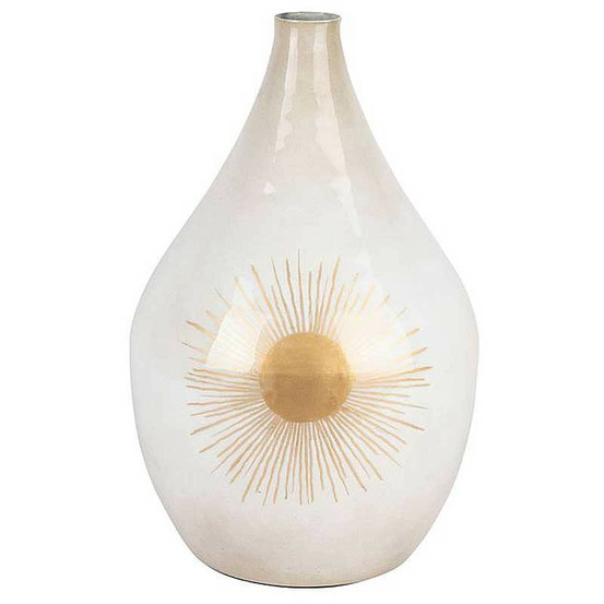 Vase fer soleil blanc nacre 25x43cm