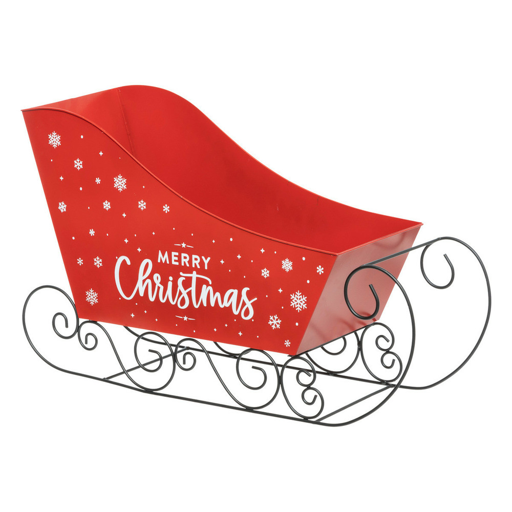 Déco noël traineau en métal rouge et blanc l 65 cm
