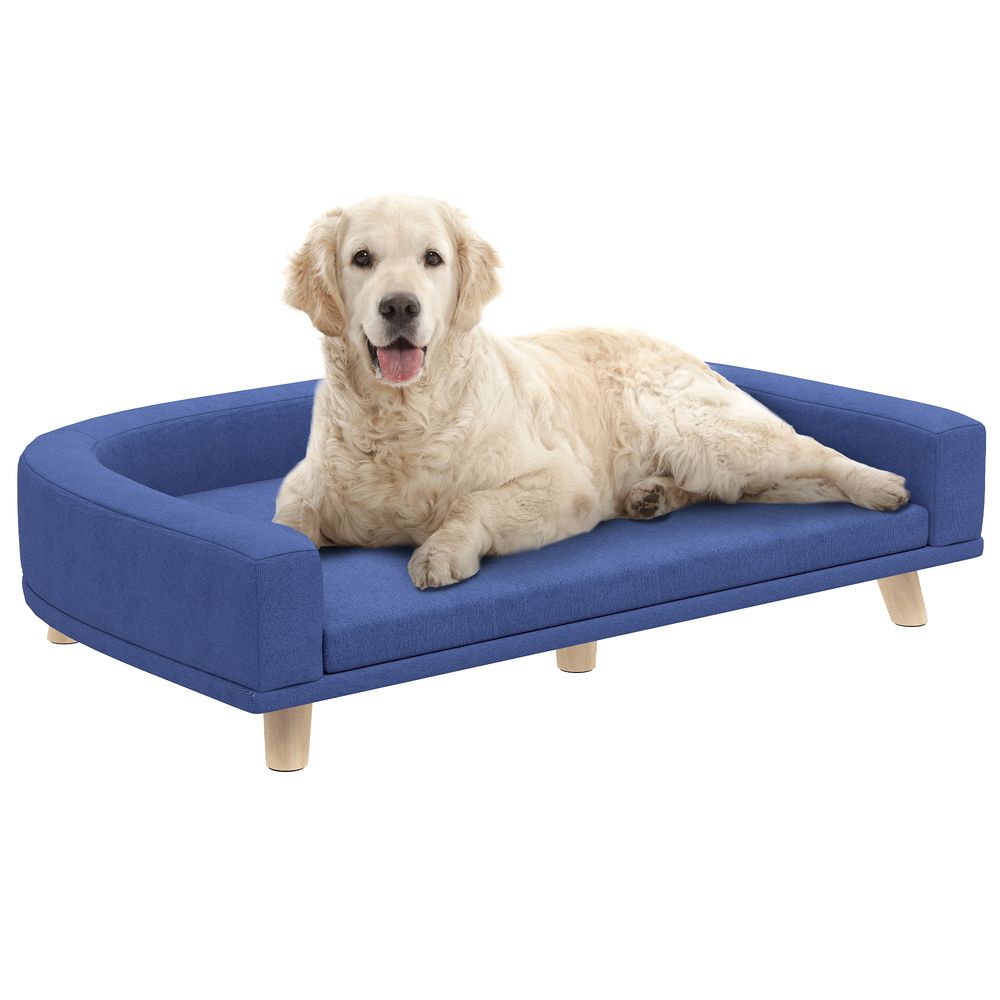Grand canapé lit surélevé chien polyester pin massif coussin lavable 98x67x25cm bleu - comfortxl outdoor living