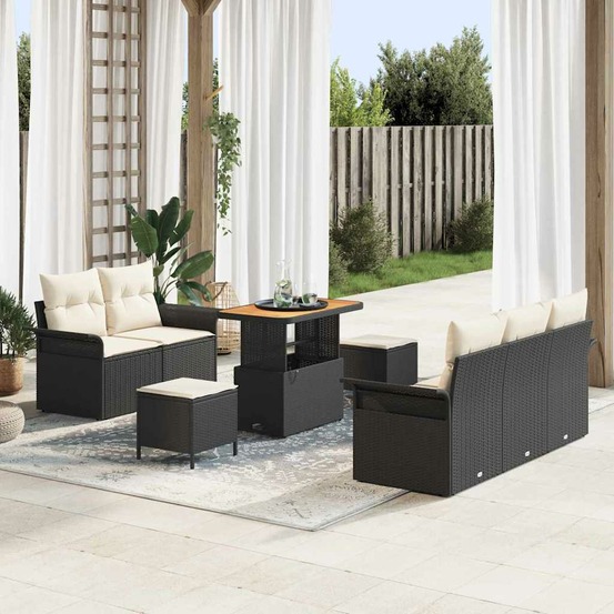 Ensemble de canapé de jardin avec coussin 8 pcs noir polyrotin