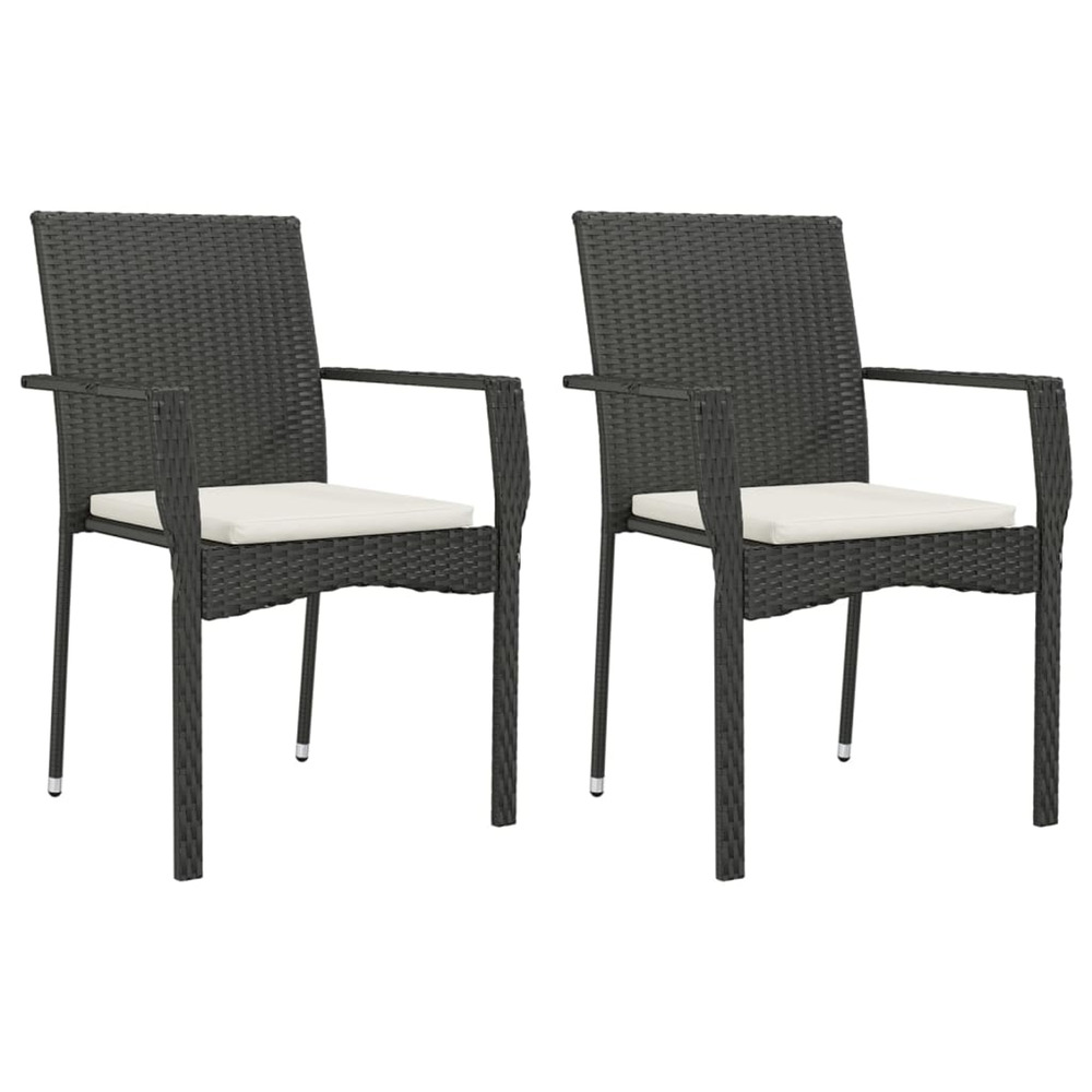 Chaises de jardin lot de 2 avec coussins résine tressée noir