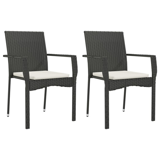 Chaises de jardin lot de 2 avec coussins résine tressée noir