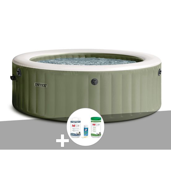 Kit spa gonflable purespa olive rond bulles 4 places + kit de traitement brome