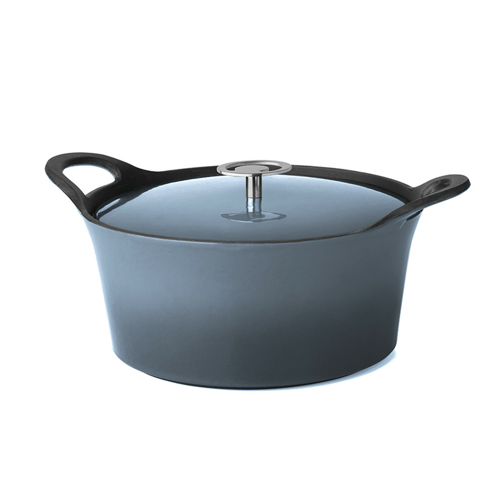Volcan - cocotte ronde 20cm fonte de fer émaillée bleue denim avec couvercle