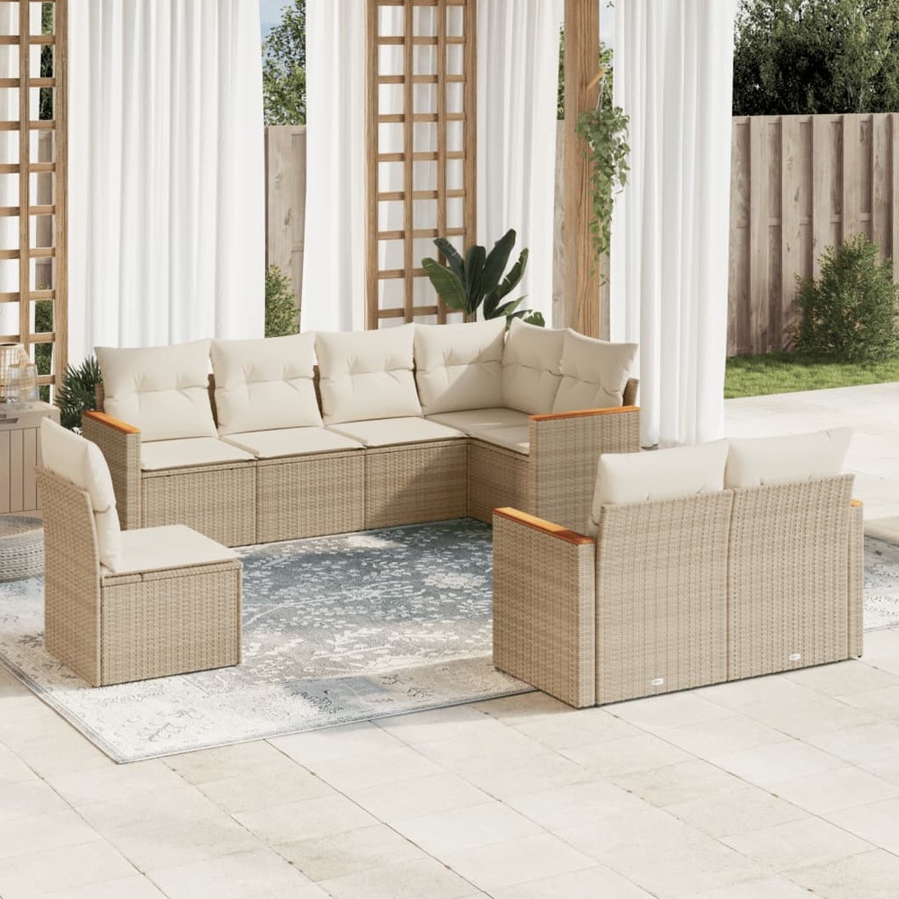 Salon de jardin avec coussins 8 pcs beige résine tressée