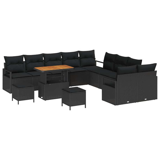 Ensemble de canapé de jardin avec coussin 13 pcs noir
