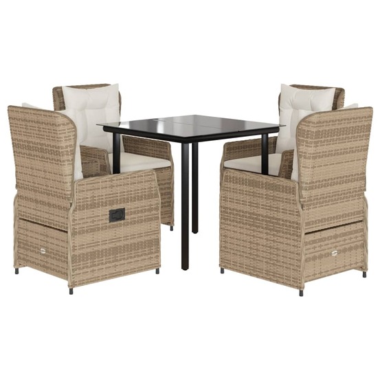 Ensemble à manger de jardin avec coussins 5pcs beige poly rotin