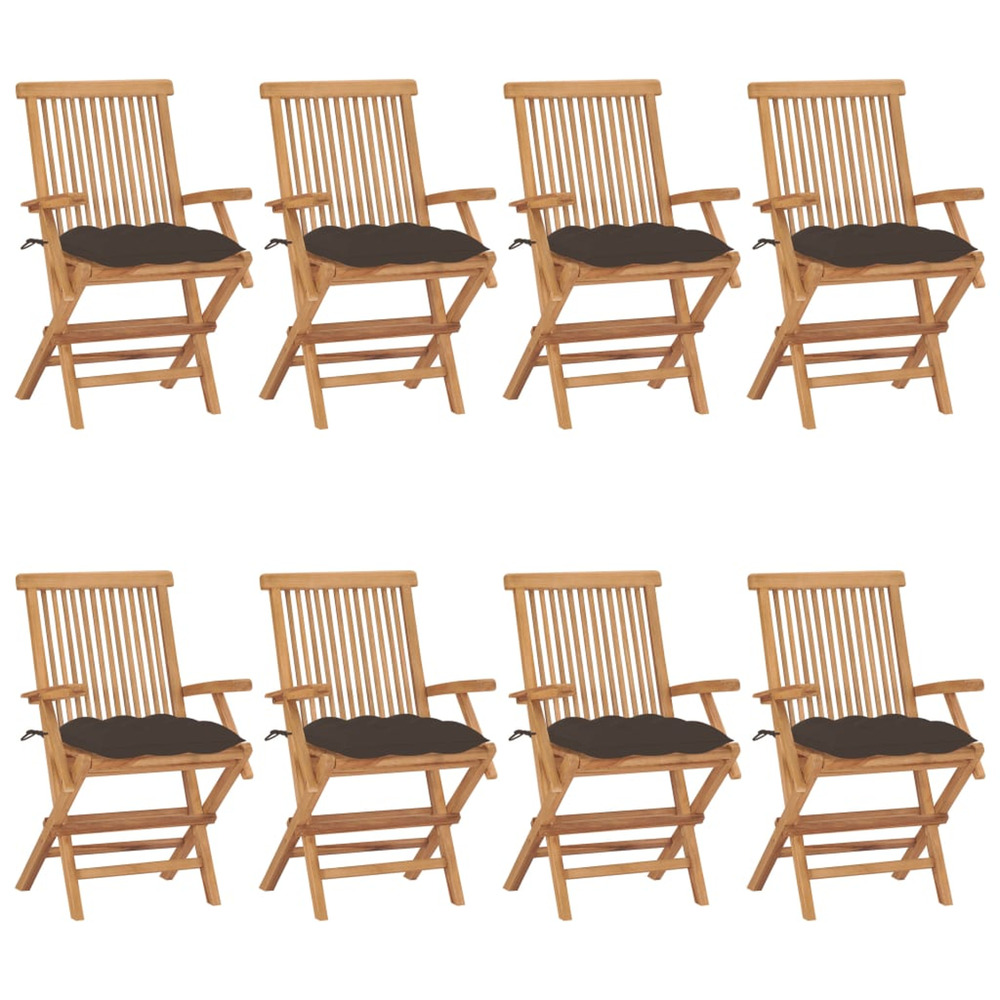 Chaises de jardin avec coussins taupe lot de 8 bois teck massif