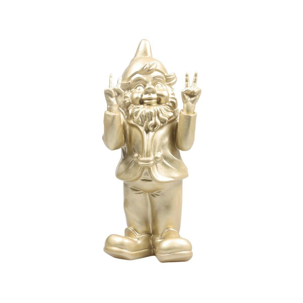 Nain de jardin en résine 13 x 11 x 31 cm peace doré