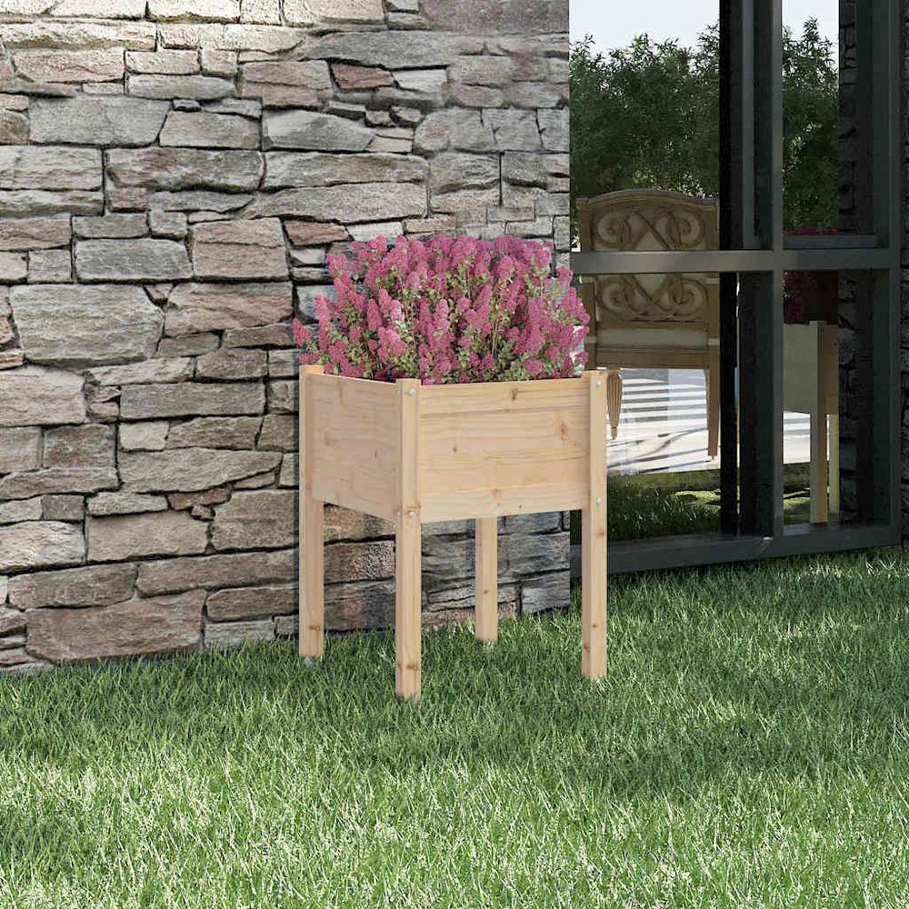 Grande jardinière haute en pin massif pour jardin et terrasse bois brut 50x50x70 cm