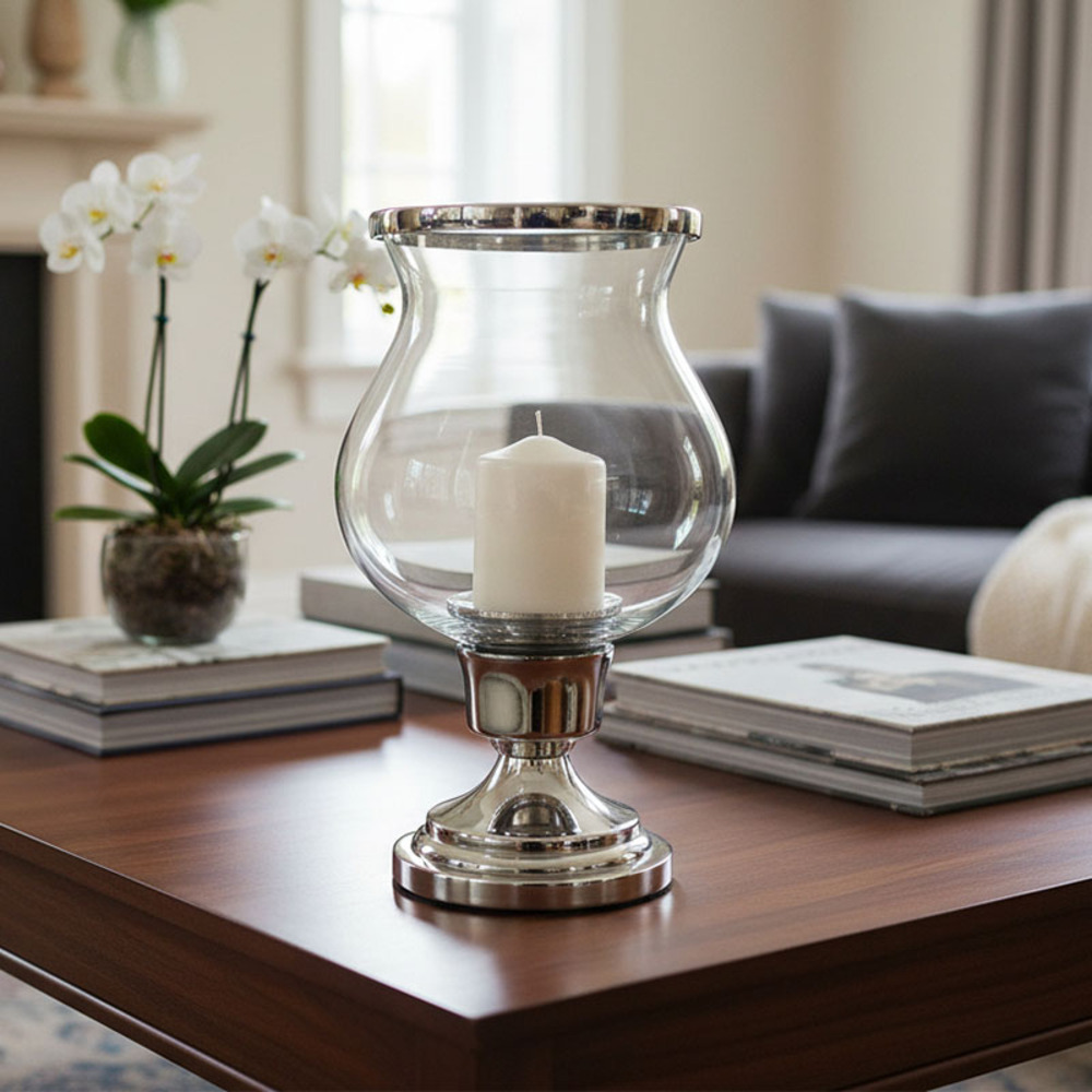 Photophore verre argenté 16x16x25cm