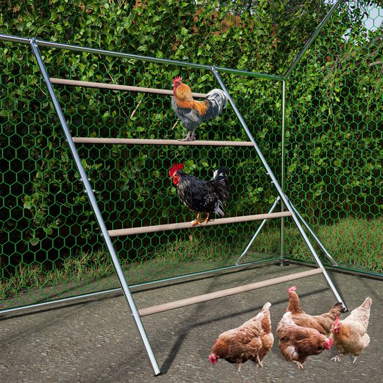 Grand perchoir poule bois métal pour poulailler accessoire repos volaille 105x144cm
