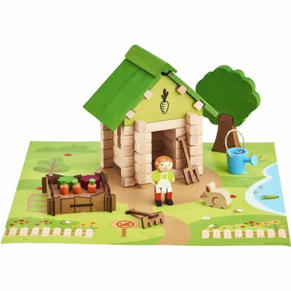 Jeu de construction bois naturel cabane du jardinier 60 pièces, 22 x 18,5 x 8,5 cm