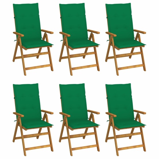 Chaises pliables de jardin lot de 6 avec coussins bois d'acacia