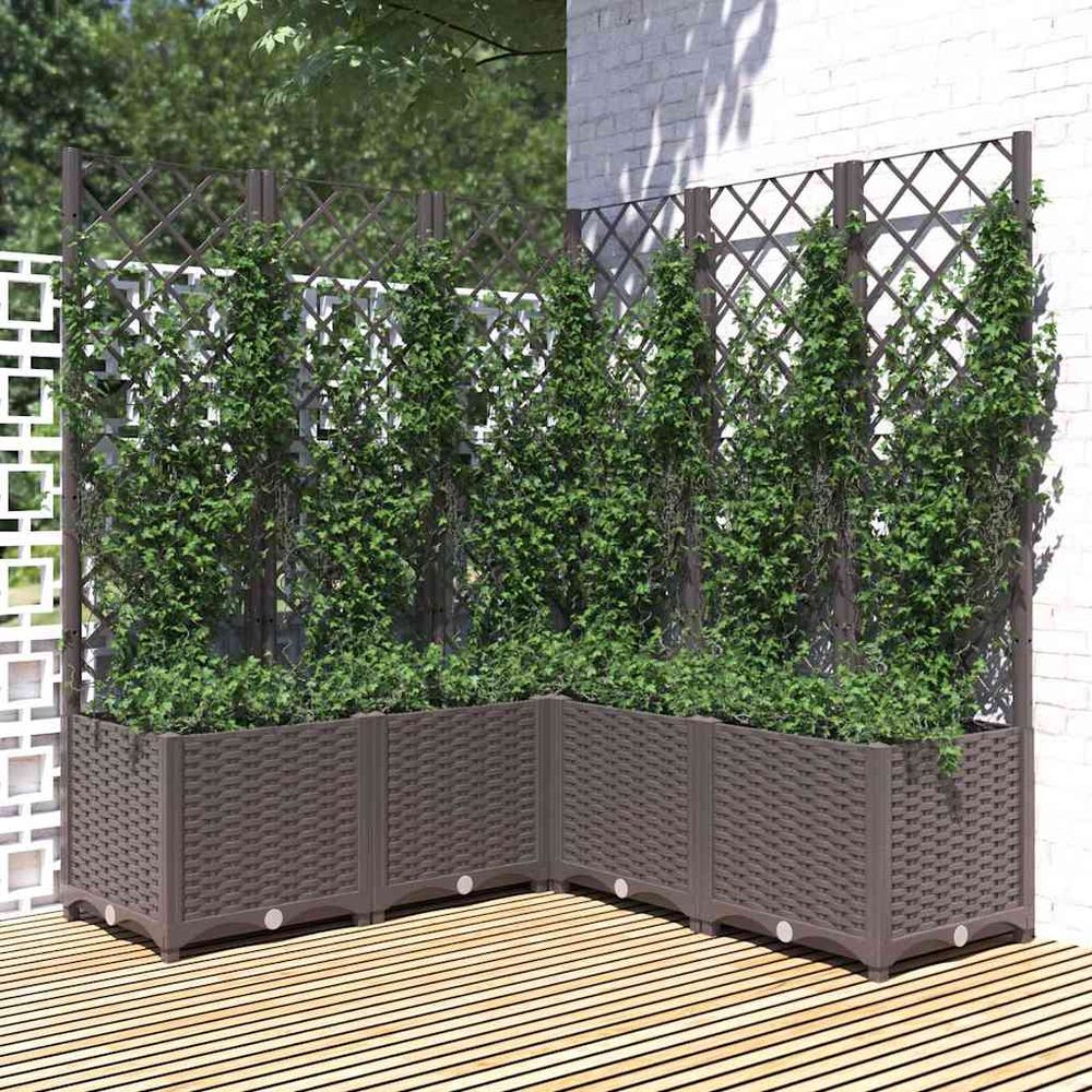 Très grande jardinière treillis carrée 120x136cm marron pour brise-vue