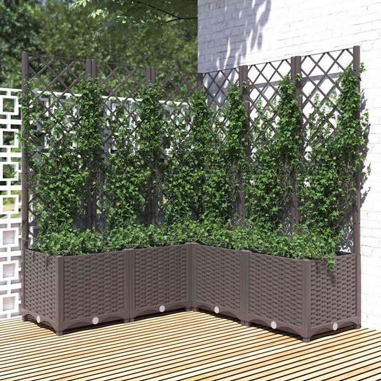 Très grande jardinière treillis carrée 120x136cm marron pour brise-vue