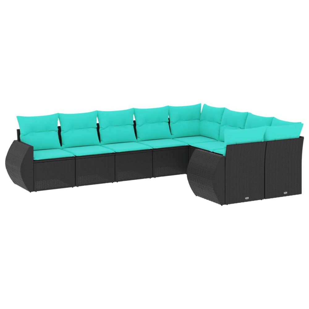 Salon de jardin 9 pcs avec coussins noir résine tressée