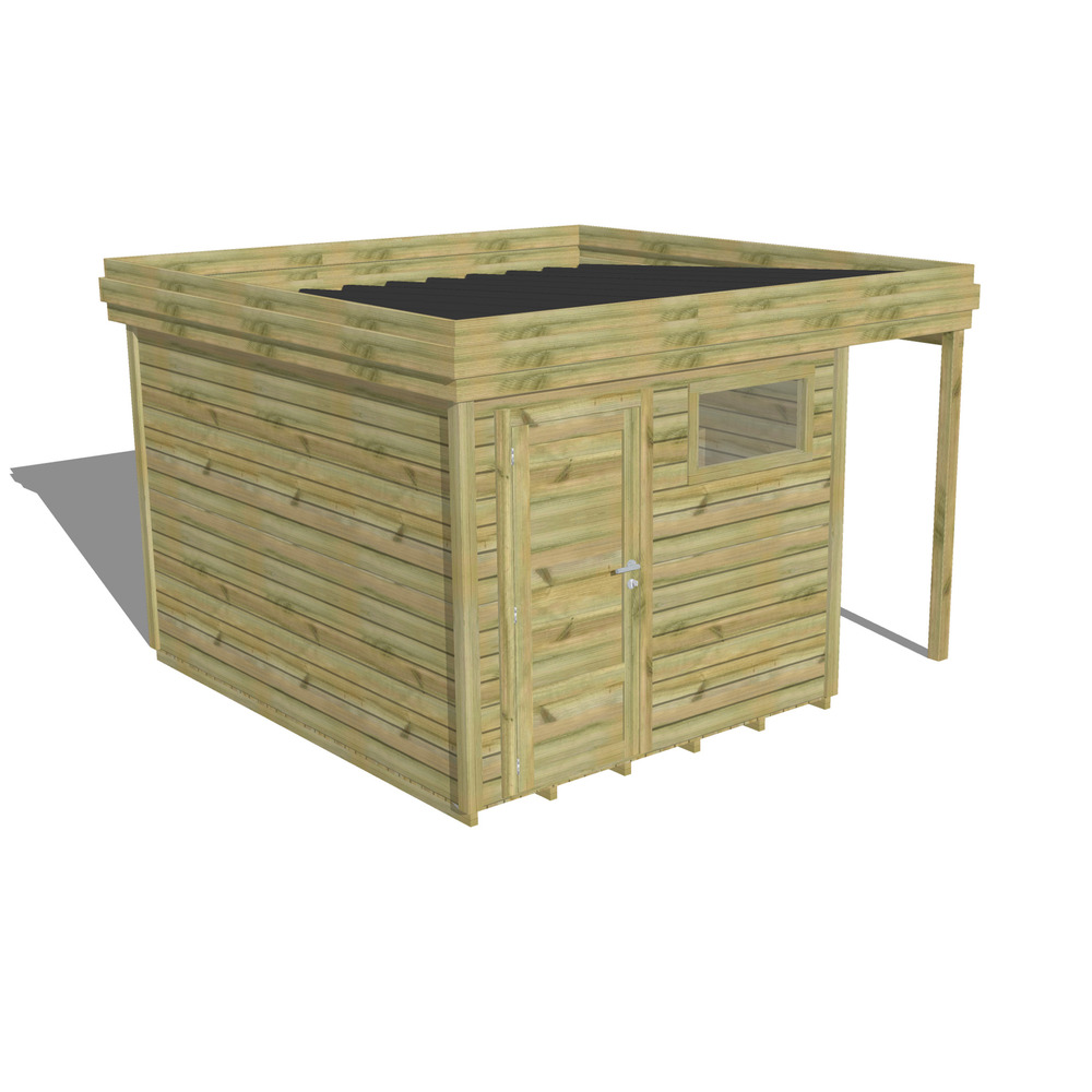 Abri de jardin bois pin traité autoclave 27mm - 3,64x3,44m / 13m2 - bac acier - plancher bois