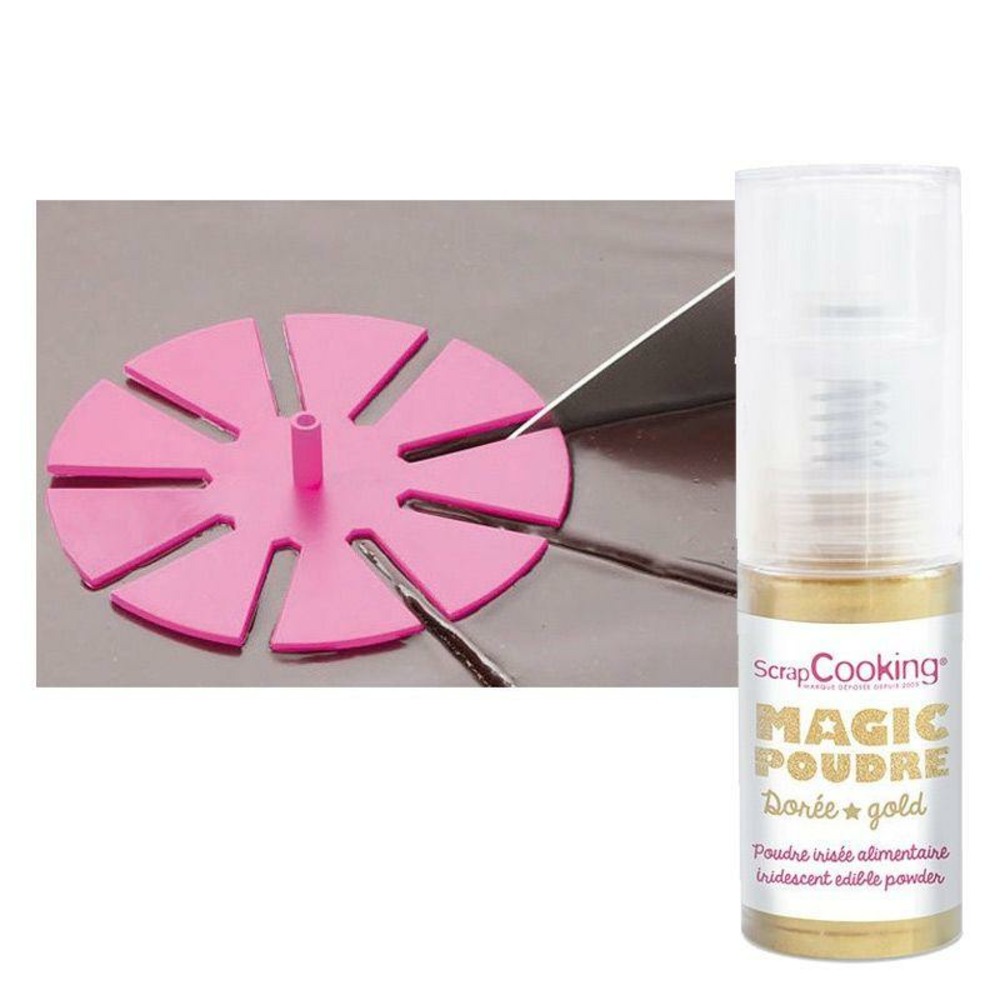Marque-parts de gâteaux + 1 poudre alimentaire irisée dorée