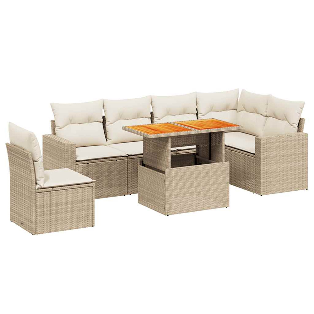 Salon de jardin avec coussins 7 pcs beige résine tressée