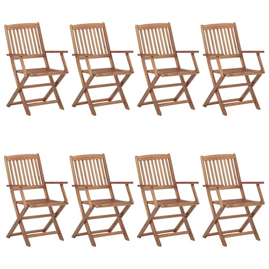 Chaises pliables de jardin lot de 8 avec coussins bois d'acacia