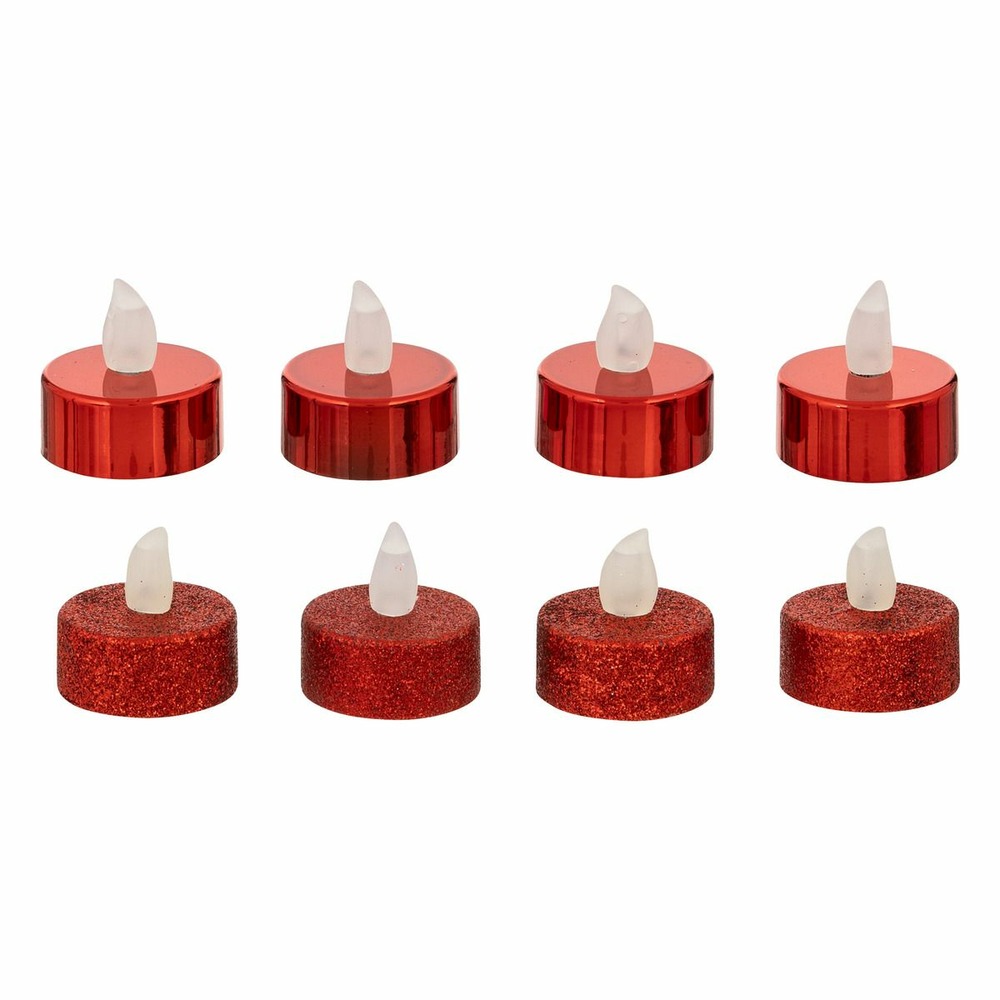 Set 8 bougies lumineuses à led rouge métallisé et rouge pailleté d 4 cm