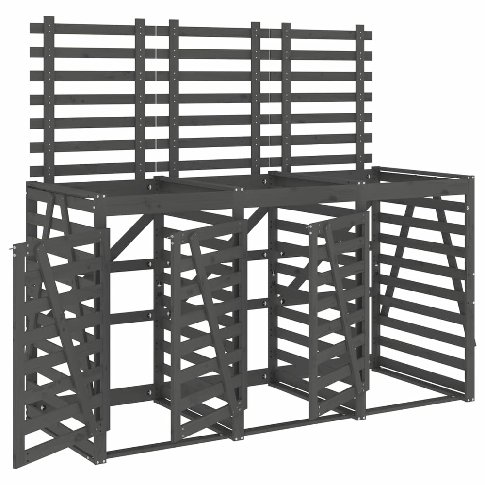 Abri pour poubelle triple sur roulettes gris bois massif de pin