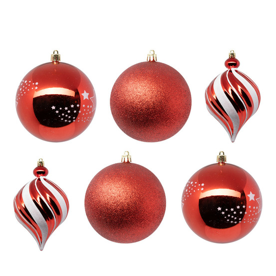 Déco de sapin lot de 6 boules de noël d 10 cm - rouge et blanc