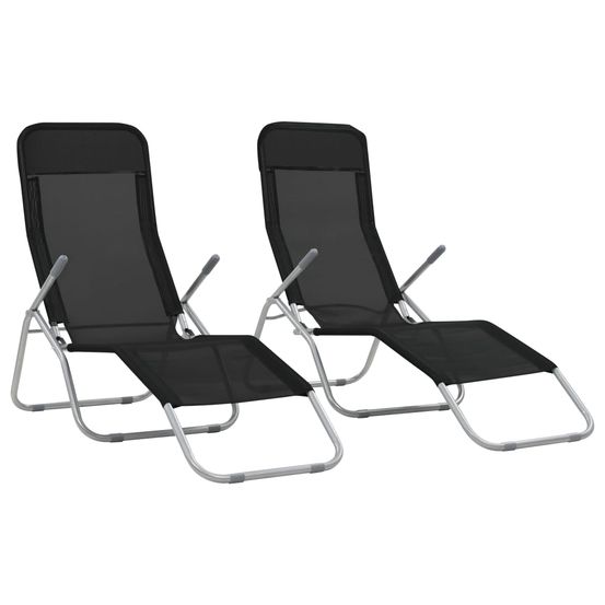 Chaises longues transat pliables 2 pices textilène noir