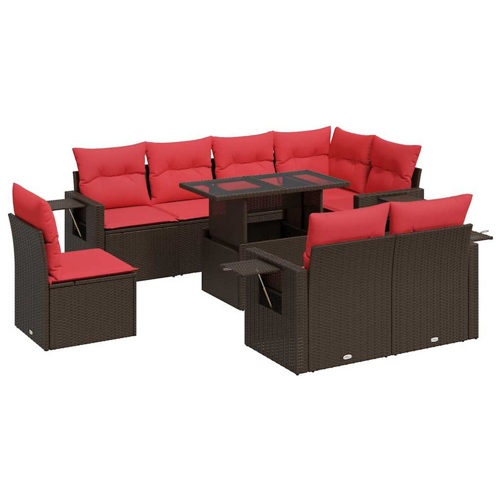 Salon de jardin avec coussins 9pcs marron résine tressée acacia