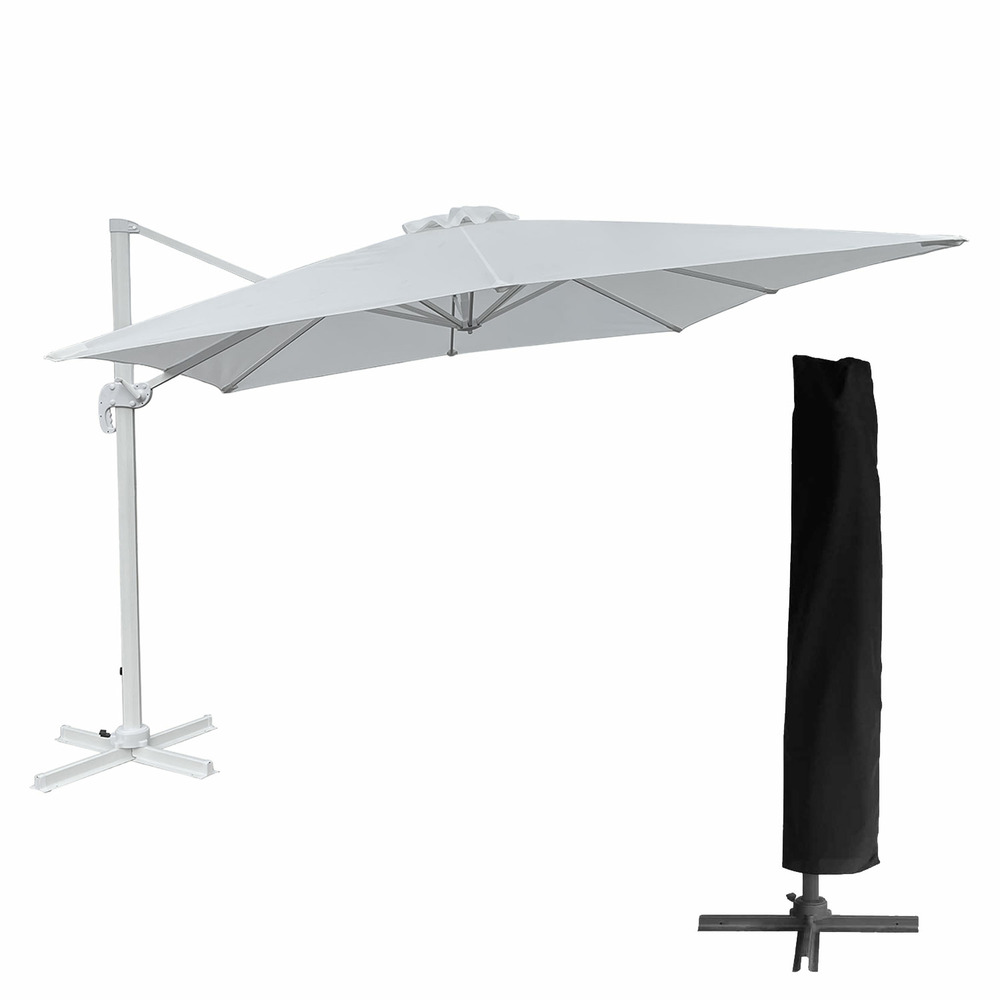 Parasol déporté molokai rectangulaire 3x4m blanc + housse
