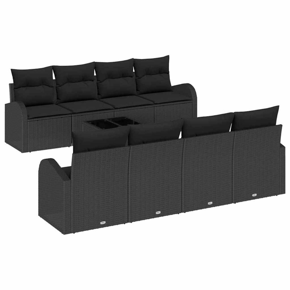 Ensemble de canapé de jardin avec stockage 9 pcs noir polyrotin