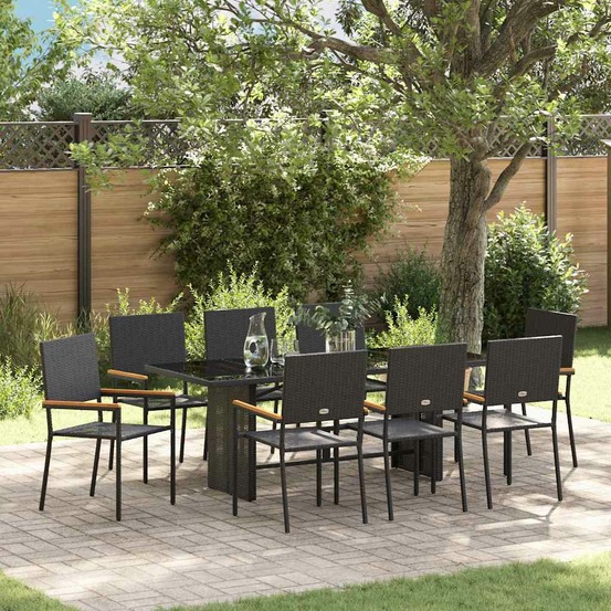 Ensemble de salle à manger pour jardin 9 pcs noir polyrotin