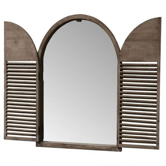 Miroir vintage mural décoratif fenêtre volet bois 84 x 104.5 cm