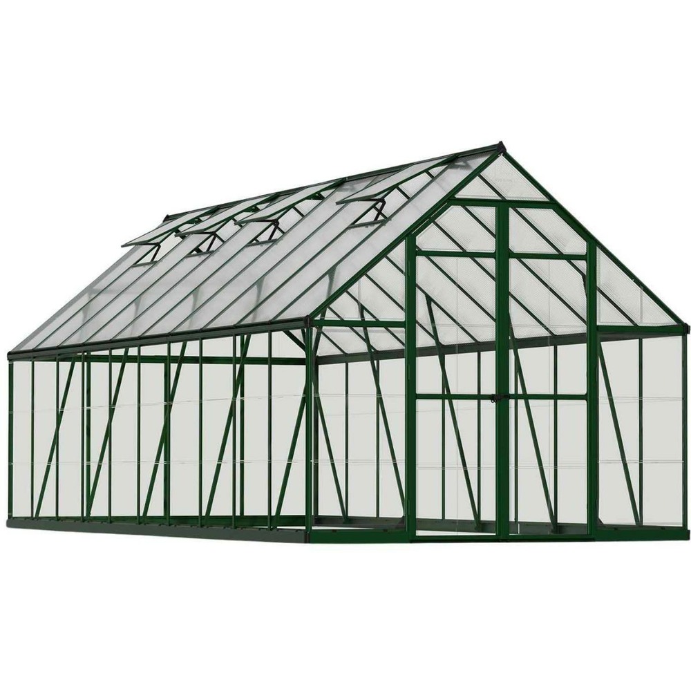 Serre de jardin en aluminium vert et polycarbonate balance 14. 8m²