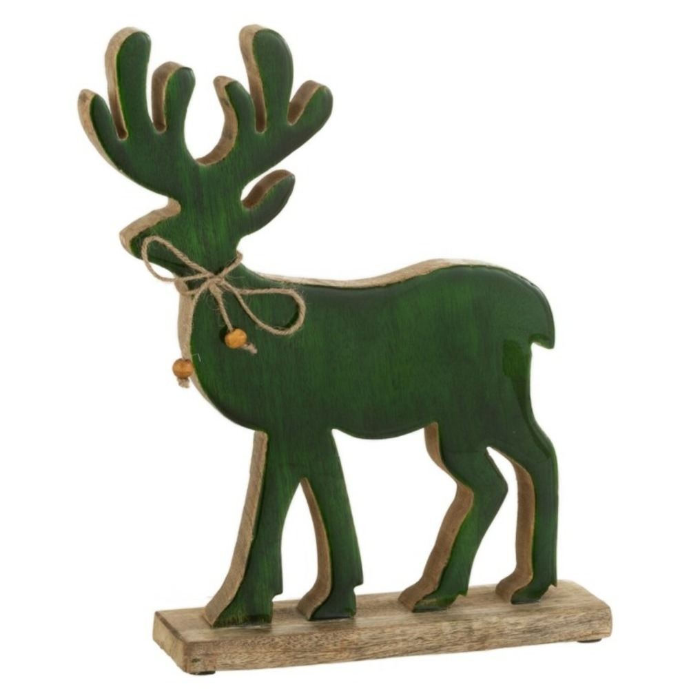 Renne sur socle en bois vert 30x25x5 cm