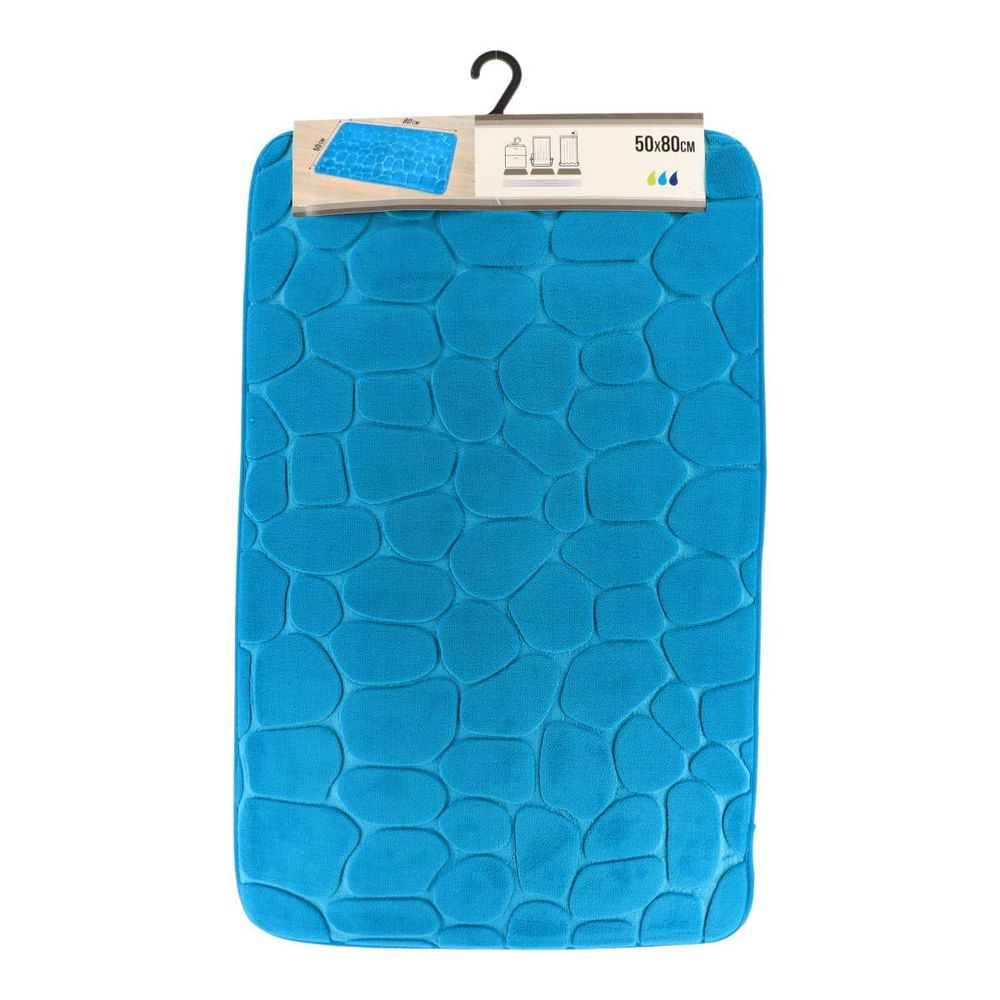 Tapis memoire de forme microfibre galet 50x80cm - bleu canard