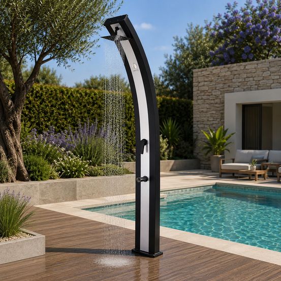 Douche solaire ecologique en aluminium noir sined ella nera inox