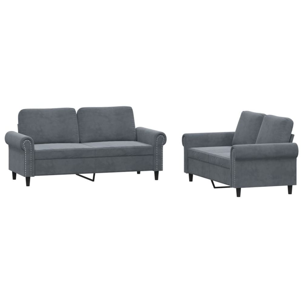 Ensemble de canapés 2 pcs avec coussins gris foncé velours