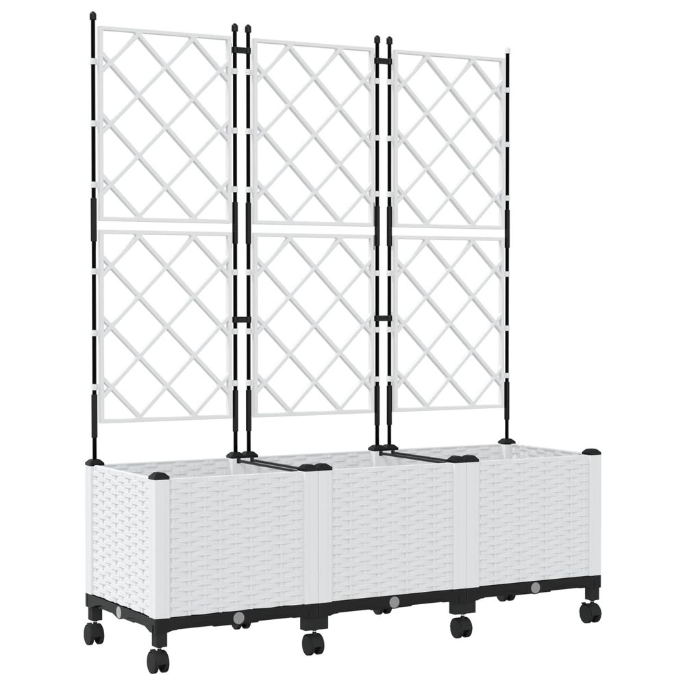 Bac de jardin avec treillis et roues 3 pc blanc pp