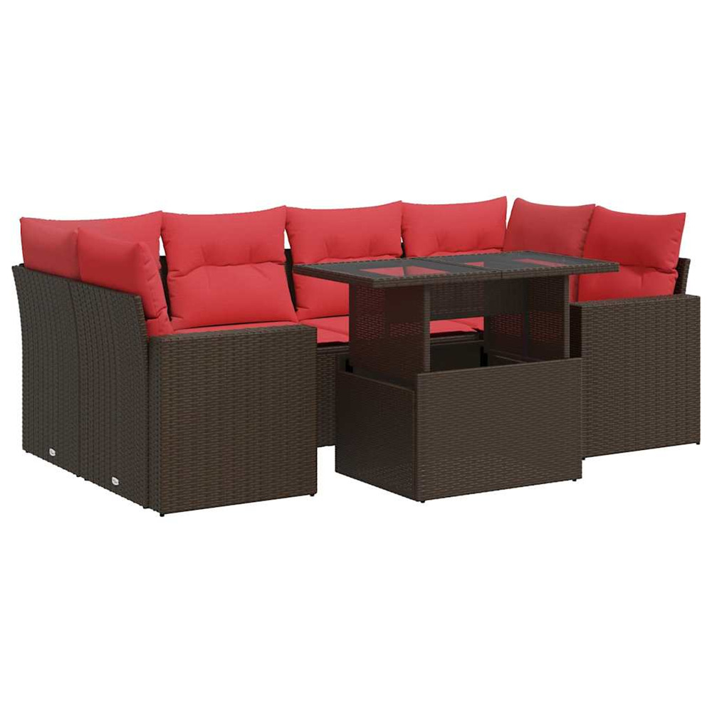Salon de jardin avec coussins 7pcs marron résine tressée acacia