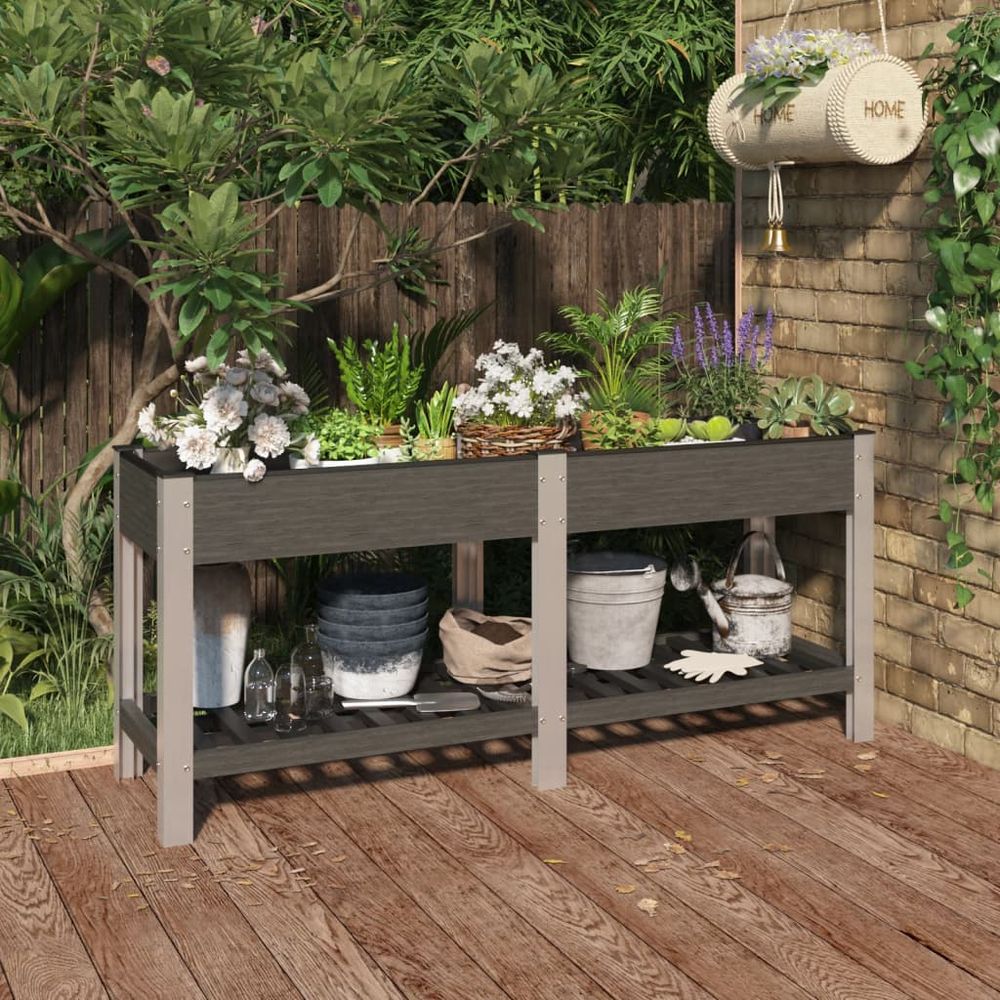 Table de rempotage et culture wpc avec étagère de rangement et fond ouvert ventilation gris 175 cm