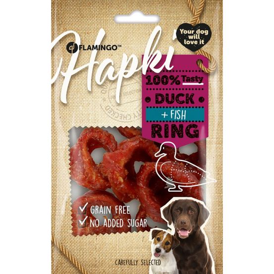 Friandises hapki anneaux canard et cabillaud 85 g pour chien